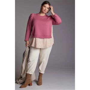 Anthropologie Maeve Layered Tunic Sweatshirt Size XL Puff Sleeves